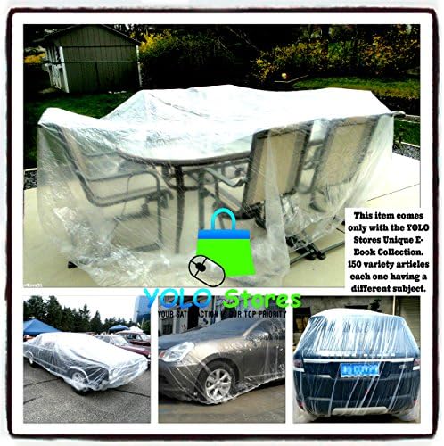 YOLO Stores Car Cover/Patio Furniture Covers XLarge Universal Clear Plastic Cover, Table, Chairs, Seat, Full Size Dust Protection, e-Book Included