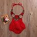 Baby Girl 3D Flower Applique Halter Floral Romper,Backless Bodysuit,Ruffle Sunsuit (12-18 M, Red 2)