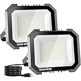 Leddictive 2 Pack LED Flood Lights Outdoor, 100W 10000LM Outside Work Light | Super Bright FloodLight with 5.9FT Plug, IP65 Waterproof, 6000K Outdoor, LED Flood Light for Garage, Yard, Lawn, Garden