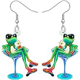 BONSNY Dangle Cute Funky Green Frog Earrings Animals Novelty Hypoallergenic Jewelry For Women Gifts