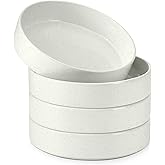 E-far Pasta Bowls Set of 4, 35oz Ceramic Large Salad Bowl Plates for Serving Soup Dinner, Shallow Stoneware Pasta Plate, Microwave & Dishwasher Safe, Speckled White