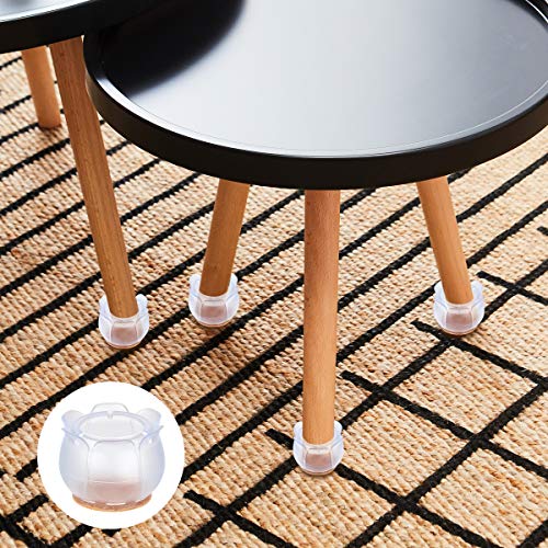 32pcs Furniture Silicon Protection Cover, Transparent Chair Leg Caps Floor Protectors with Felt Pads, Anti-Slip Lotus Mouth Table Feet Covers Protection Bottom Cover Prevents Scratches and Noise