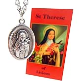 Westmon Works St Therese Medal Ladies Necklace Set with Medallion on a Stainless Steel Chain Boxed with Prayer Card Saint Expressions Premium Jewelry Series