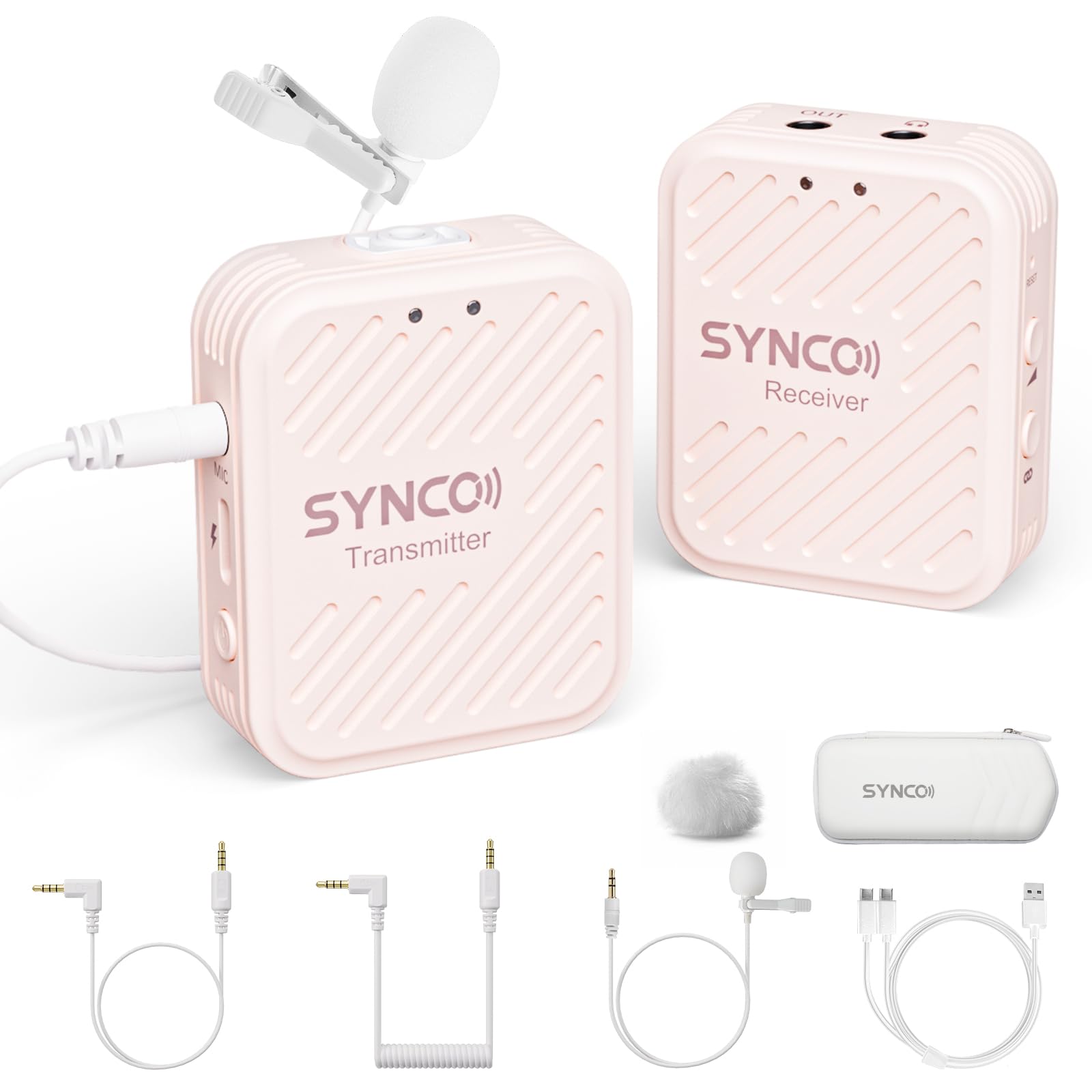 SYNCO Wireless Lavalier Microphone, G1 A1 2.4G Lapel Mic System with 70m Transmission for DSLR Camera Camcorder Smartphone Laptop for Interview Live Streaming Online Video Recording (Pink)