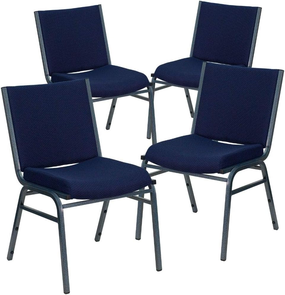 Flash Furniture 4 Pack HERCULES Series Heavy Duty Navy Blue Dot Fabric Stack Chair: Furniture & Decor