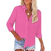 IPMQ Womens Button Down Shirts Cotton Wrinkle Free Long Sleeve Tops Solid Stretch Dress Shirts Casual Work Office Blouses