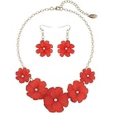 Bocar Flower Collar Necklace, Floral Flower Summer Beach Statement Choker Necklace and Earrings Set for Women, Handmade Women Jewelry Gift