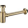 Segistan Bathroom Basin Sink Stopper P-Trap, Brass Core Adjustable Height 1-1/4 Bottle Trap Basin Sink Waste Drain, General US/CA Standard, Brushed Gold