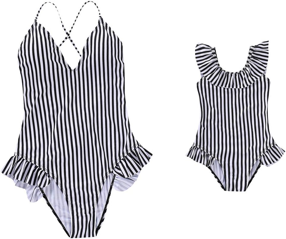 MALLOOM Mother&Daughter Striped Swimwear Family Matching Bikini Outfits Bathing Suit