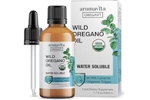 AROMAVITA Water Soluble Wild Oregano Oil Organic Liquid Drops - Oregano Oil for Healthy Gums and Sore Throats, Digestive and Immune Support, Respiratory Health