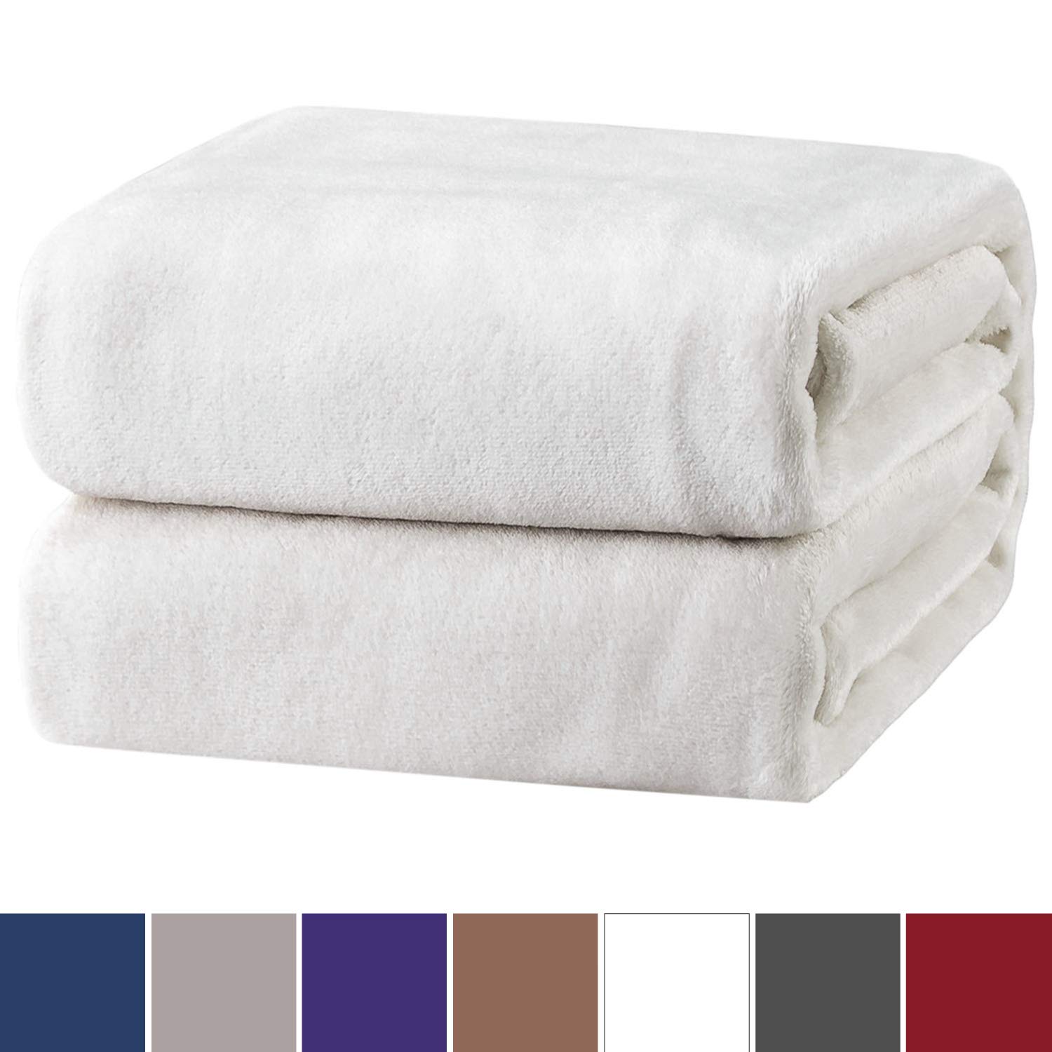 Flannel Blankets Bedspread Queen Size Ivory White - Luxury Large Bed Fleece Blankets Super Soft Fluffy Warm Microfiber Solid Blanket 230x230cm by Bedsure