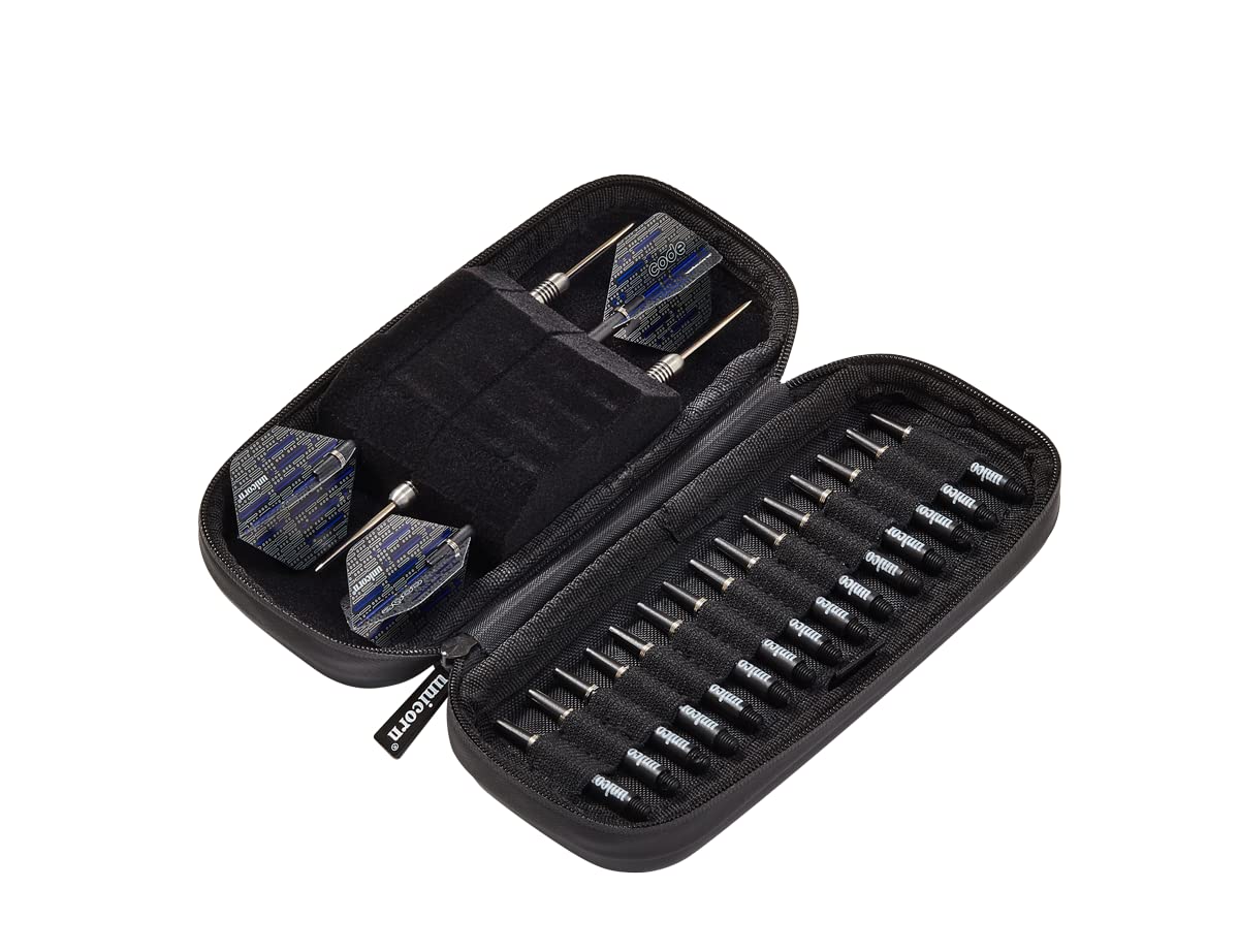 Unicorn Darts Hard Case | Contender | Holds 1 Fully Loaded Set of Darts | Compartments for Flights, Shafts, Tips & Accessories | Black | Concealed Zip Fastening