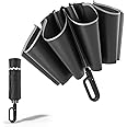 cuysfead Inverted Travel Umbrella with Carabiner Handle, Ring Buckle Umbrella for Rain and UV Protection, Compact Reverse Umbrella with Reflective Strip for Women Men