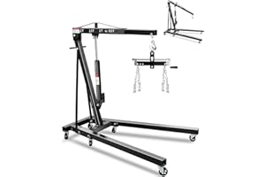 2 Ton Hydraulic Folding Engine Hoist Cherry Picker - Heavy-Duty Shop Crane - 4400lbs Capacity, Telescopic Boom, 6 Steel Caste