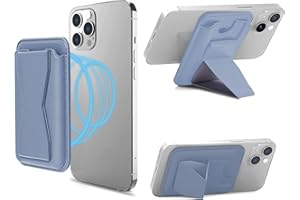 M-Plateau Magsafe Card Holder, Leather Phone Wallet with Magnetic Stand Finger Grip for iPhone 15/14/13/12 (Sky Blue)