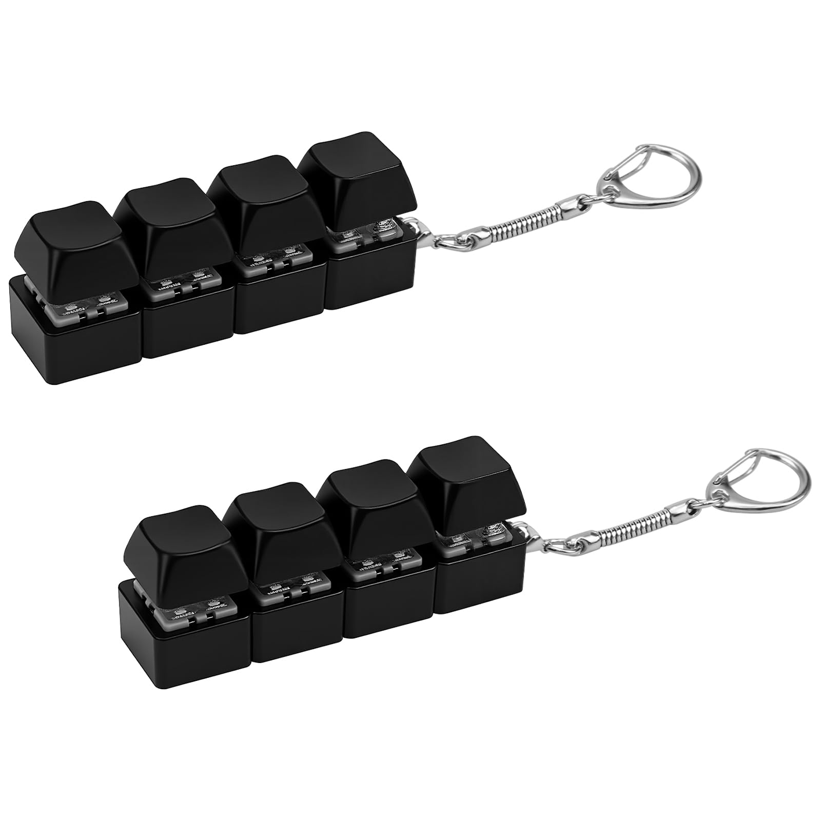 2 Pcs Keyboard Fidget Toys, 4-Button Finger Keyboard Keychain, Stress Relief Fidget Keyboard Clicker, Funny Fidget Keyring (Black, Pcs, 2)