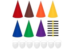 21 Pcs Dwarf Costumes Sets, Gnome Costume of Felt Cone Dwarf Hats 7 Colors Halloween Party Supplie