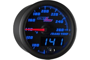 MaxTow Double Vision 260 F Transmission Temperature Gauge Kit - Includes Electronic Sensor - Black Gauge Face - Blue LED Illu