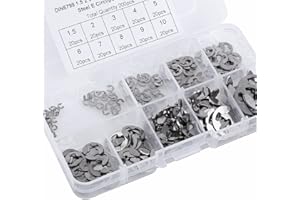 Clip Kit, E-Clip Assortment Set 304 Stainless Steel E-Clip Retaining Snap Ring Circlip Kit 1.5/2/3/4/5/6/7/8/9/10mm with Plas