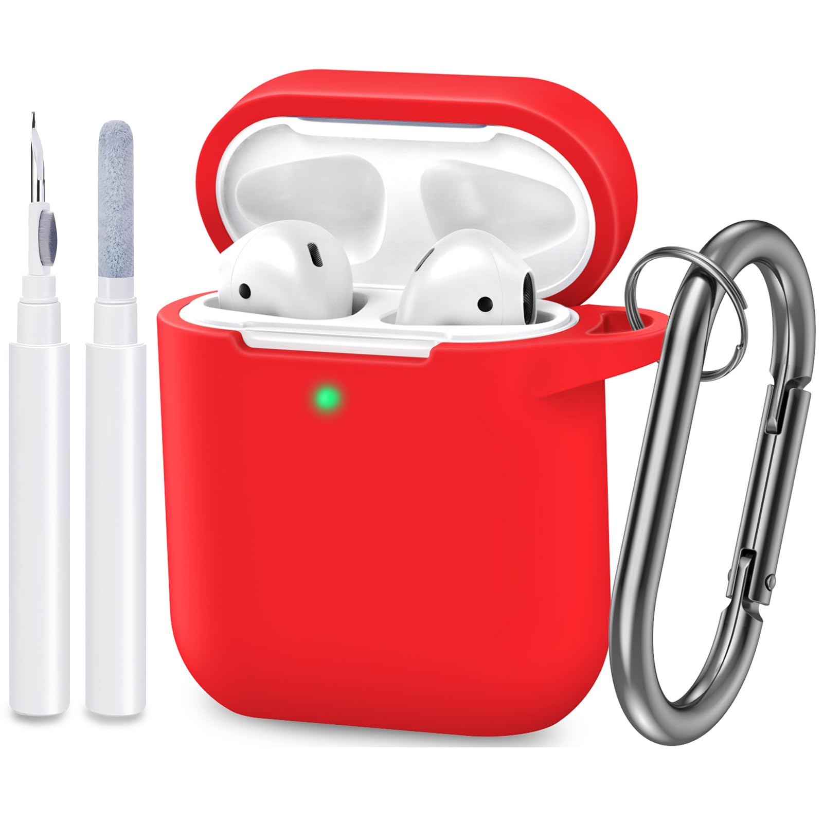 ATUAT Compatible with AirPods Case Cover, Full Protective Silicone Skin Dust-Proof Designed for Apple AirPods 1st 2nd Generation with Keychain, Front LED Visible, Red