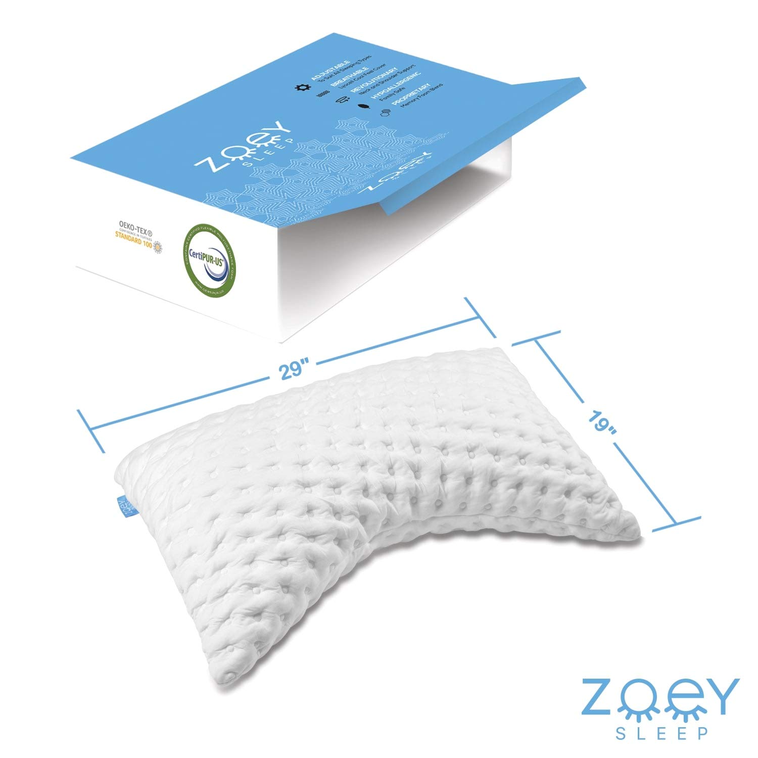 Zoey Sleep Side Sleeper and Back Sleeper Shredded Memory Foam Curved