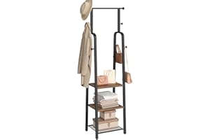 MAHANCRIS Coat Rack Freestanding, Hall Tree with 3-Shelves and 8 Hooks, Industrial Clothes Rack Stand Organizer for Entryway,