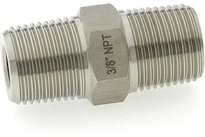 ADAPTORMOUNT 3/8" NPT Male x 3/8" NPT Male, Stainless Steel 316-L Straight Hex Nipple Connector, Pipe Fitting Adapter