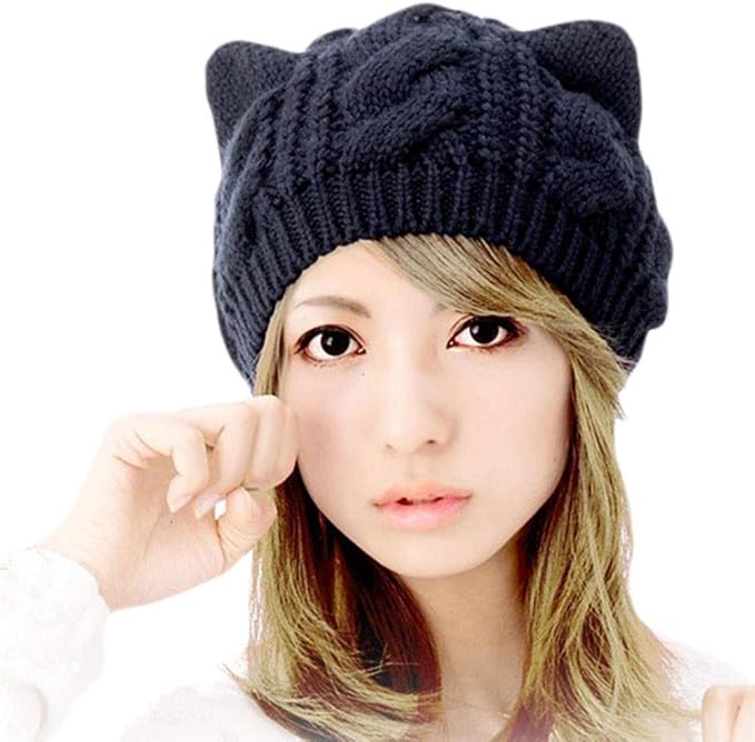 Amazon 猫耳 ニット帽 可愛い 猫 にゃんこ レディース ニットキャップ 編む 暖かい帽子 秋冬 キャップ 通販