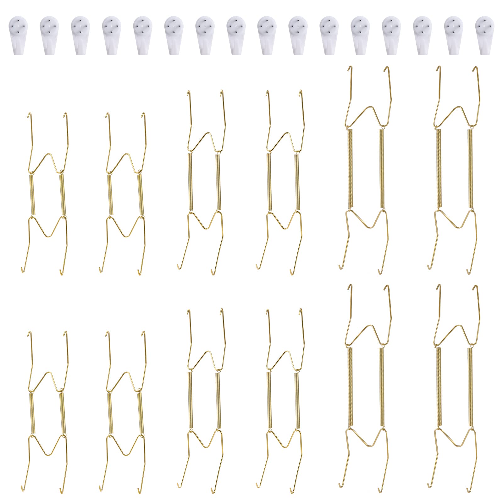 Fasunry 12 Piece Plate Hangers, 8/10/12 Inch Invisible Brass Wall Plate Hangers, Comes with 16 Piece Wall Hooks for Decorative Plates