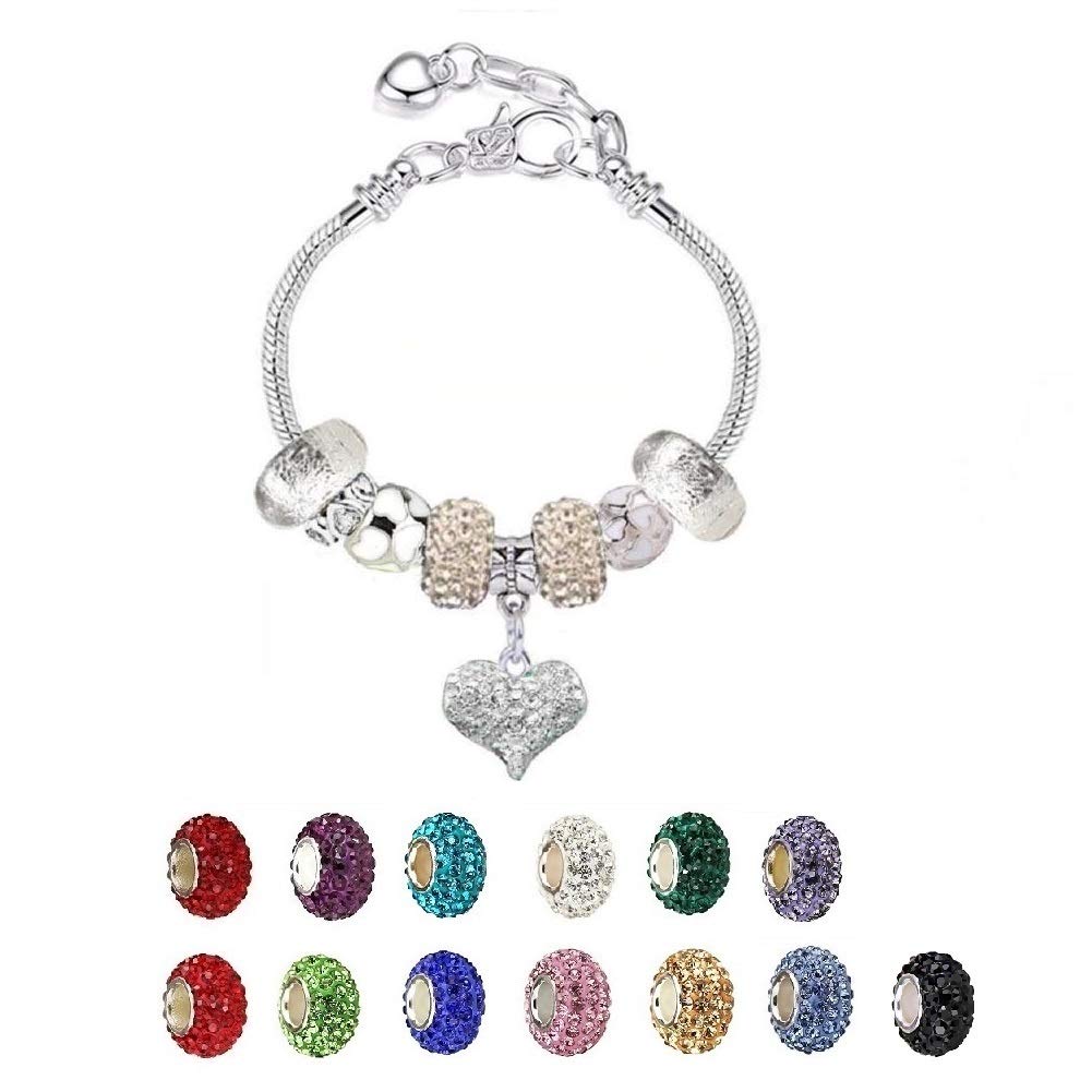 White Birch Fit Pandora Bracelets with Charms Set Teen Girls Heart Jewelry Gifts Ideas Adjustable 6.7-8.3 Inch Love with Gift Card