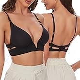 Plunge Bralette, Deep V Low Cut Push Up Bra, Strappy Low Back Bra for Women