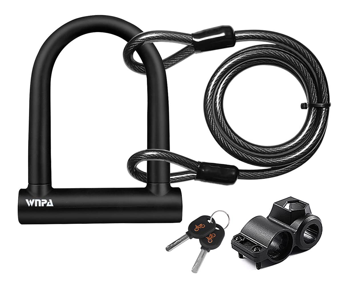 Bike U Lock, Heavy Duty High Security D Shackle Bicycle Lock with 4FT/1.2M Steel Flex Cable with Sturdy Mounting Bracket and Key