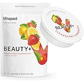 Vitapod Beauty+ Strawberry Lemonade Collagen Powder Mix for Hair, Skin and Nails - 30 Pods - Electrolytes, Antioxidants, Vitamin C, A, D, E - Water Enhancer
