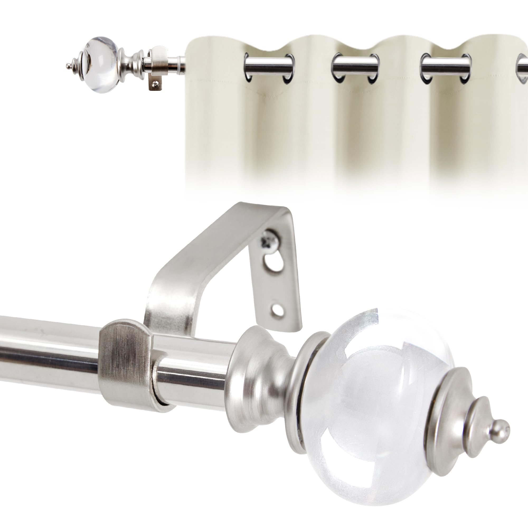 Deconovo Adjustable Curtain Poles 168-305cm with Brackets and Resin Finial, Extendable Splicing Silver Curtain Pole, Sturdy Net Curtain Rods for Windows