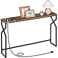 MAHANCRIS Sofa Console Table, 44.9" Entryway Table with Charging Station, Narrow Couch Table, Hallway Table, Sofa Table with USB Ports, Metal Frame, for Entrance, Living Room, Rustic Brown CTHR113E01