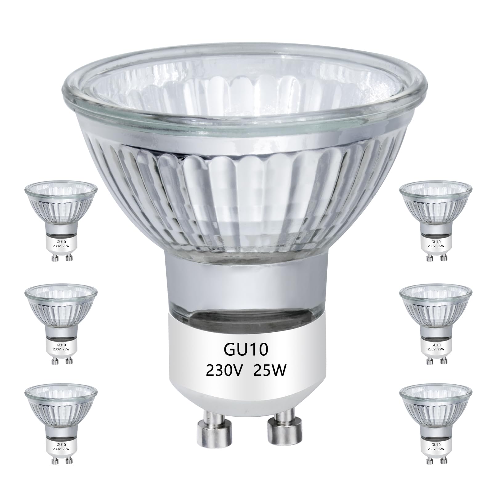 VINBE 25W GU10 Halogen Light Bulb, Gu10 Spotlight Bulb 2 Pin 38° Beam Dimmable for Track Light Bulbs Glass Cover for Range Hood Light Bulbs, 2800K Warm White, 6 Pieces
