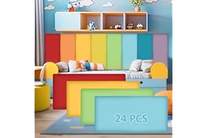 Hahafelt 8 Pack Wall Padding for Playroom Peel and Stick Headboard 15.75" x 7.87" x 1.18" 3D Anti Collision Upholstered Wall Panels Self Adhesive Headboard Panel for Protection (Rainbow Colors)