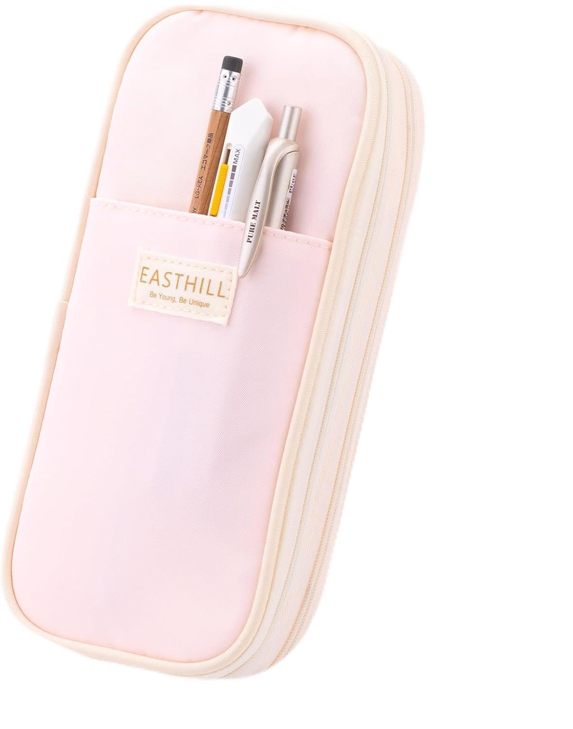 Large Capacity Pencil Case Durable Office College School Pen Holder Organizer Stationery Makeup Bag Pouch Box for Girls Adults, 22x11cm (Pink) — image 1