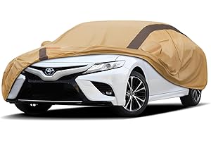FSGRICH Car Cover Waterproof All Weather Compatible with Toyota Camry Sedan Solara (1996-2024), Outdoor Anti-UV Sun Rain Protection Full Exterior Cover (Camel with Brown)