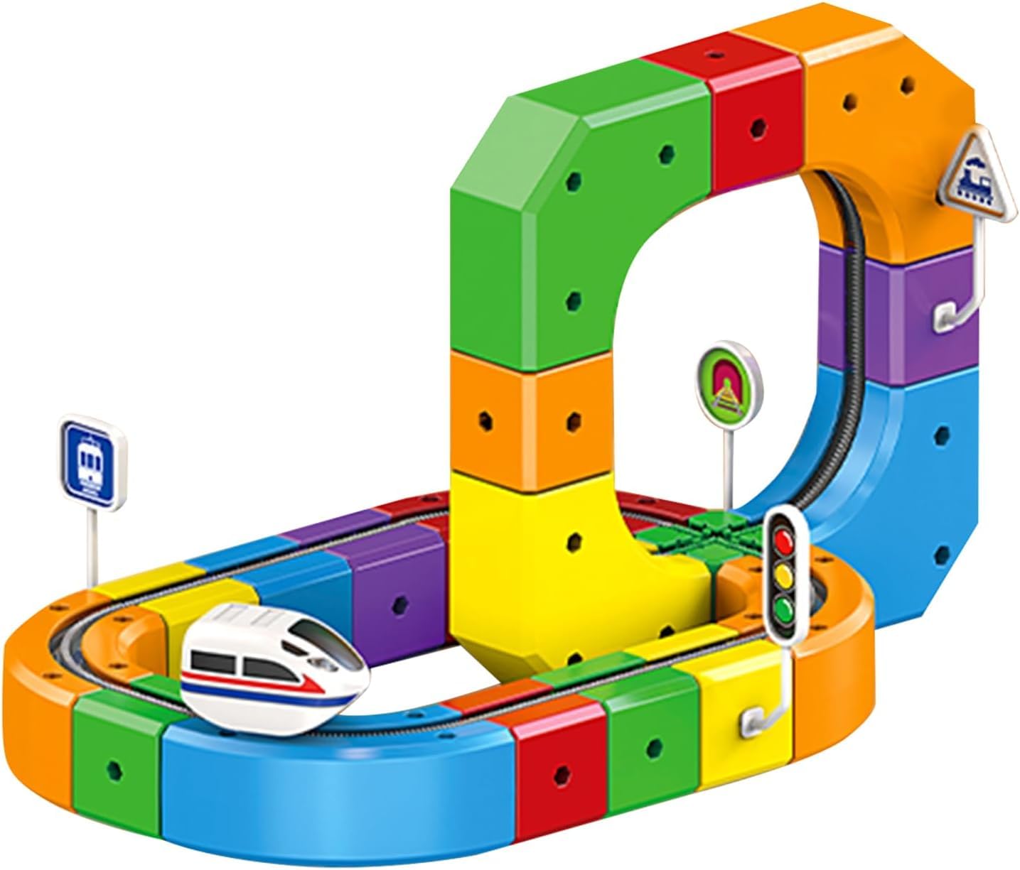 Photo 1 of **INCOMPLETE** Electric Train Set, Flexible Track Fusion Train Set, DIY Race Car Track Building Kits with Train and Traffic Signs, for 4-10 Year Old Boys Girls Christmas Birthday Party Gifts (51pcs)