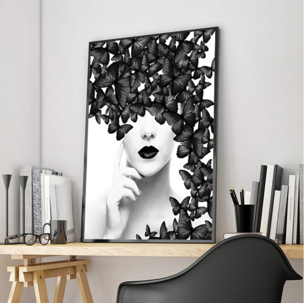 Mmbj Cita Nordica Poster Negro Blanco Mariposa Mujer Arte De La