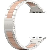 Wearlizer Compatible with Apple Watch Band 38/40/41/42mm Fashion Wristbands Womens, Stainless Steel + Resin Metal Replacement for iWatch Series 11 10 9 8 7 6 5 4 3 SE/Ultra 3 2 1-Starlight+Rose Gold