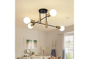Garwarm Semi Flush Mount Ceiling Light Fixture,4-Light Gold and Black Modern Sputnik Chandelier, mid Century Light Fixture for Kitchen Dining Room Bedroom Foyer Entryway Hallway Closet
