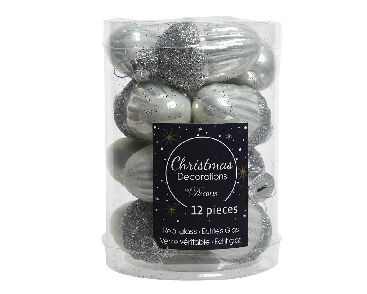 Zeus Party 12 Glass Acorns Color White Winter