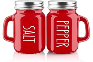 Red Salt and Pepper Shakers Set, ZOSUJO 4 oz Cute Modern Glass Christmas Red Shaker Sets with Stainless Steel Lids, Red Kitchen Decor and Accessories for Home Restaurants Weddings