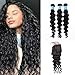 BLY 8A Brazilian Virgin Human Hair Loose Deep Wave 3 Bundles with Lace Closure -Unprocessed Remy Mink Loose Curly Hair Extensions Weave Natural Color (20 22 24+closure 18)