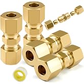 SDTC Tech 4PCS Brass Compression Tube Fitting | 1/4" Tube OD x 1/4" OD Ice Maker Water Line Compression Connector, 1/4 Pipe Fitting Connector for Refrigerator &amp; Plumbing
