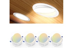 Ensenior 4 Pack 6 inch 5CCT LED Eyeball Recessed Lighting, 360°+90° Rotatable, Dimmable Gimbal Recessed Lights, Canless Angled Adjustable Ceiling Downlight, 1300LM, 12W=115W, 120V - ETL&FCC