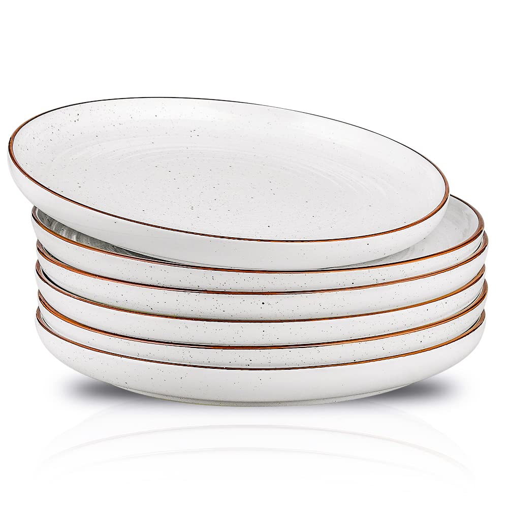 Photo 1 of HVH Porcelain Dinner Plates Set of 6, 10.25 inch Ceramic Plates Set, Large Dinner Plates Set for Dinner, Salad, Ceramic Dinner Plates, Healthy Dinner Plates Set of 6, Farmhouse Style (White)