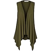 Lock and Love Women's Sleeveless Print/Solid Draped Open Front Cardigan Vest Asymmetric Hem Plus Size